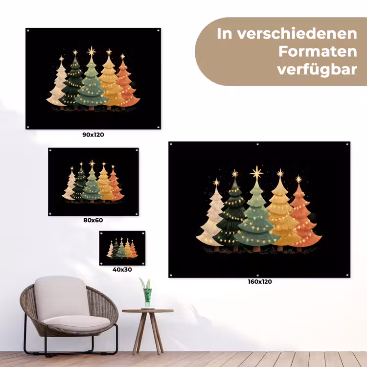 Kerstbomen - Kleurrijk - Lichtjes - Ster tuinposter los doek klein -Xsfeer9_DE
