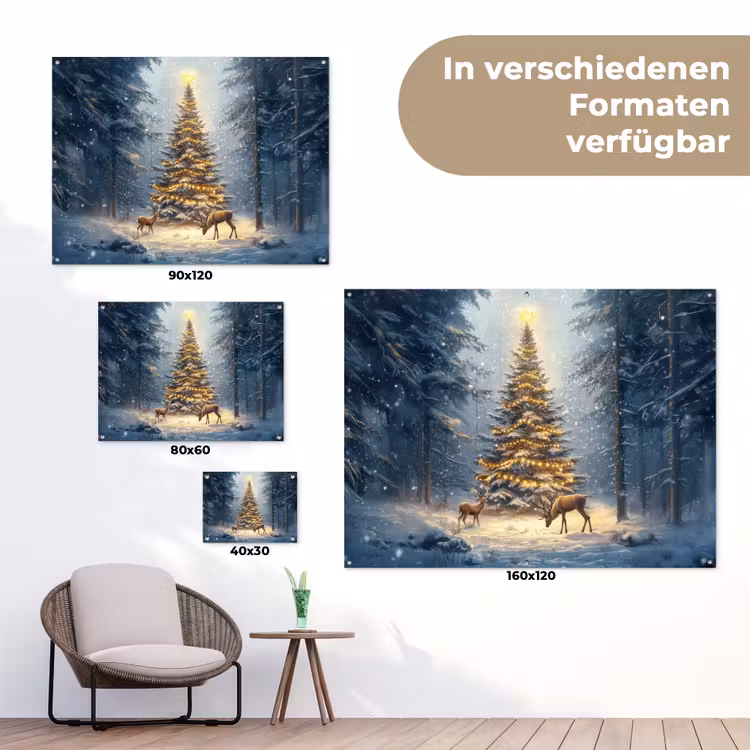 Kerstlicht - Woud - Hert - Donker tuinposter los doek klein -Xsfeer9_DE