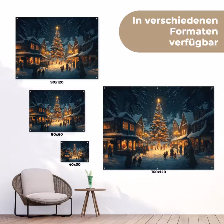 Kerstfeest - Dorp - Donker tuinposter los doek klein -Xsfeer9_DE