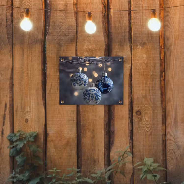 Kerstbal - Versierd - Blauw tuinposter los doek klein -sfeer1