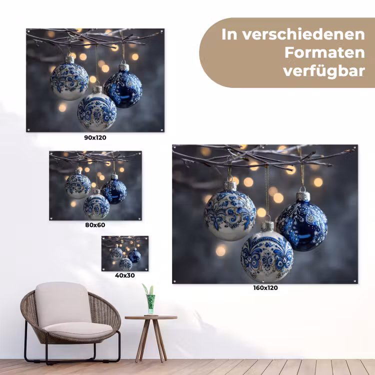 Kerstbal - Versierd - Blauw tuinposter los doek klein -Xsfeer9_DE