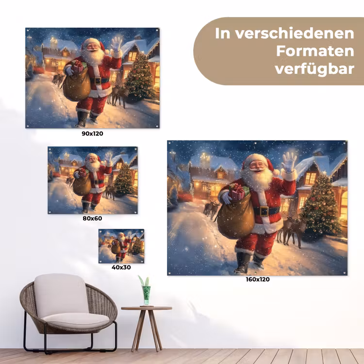 Kerstman - Dorp - Hert - Donker tuinposter los doek klein -Xsfeer9_DE