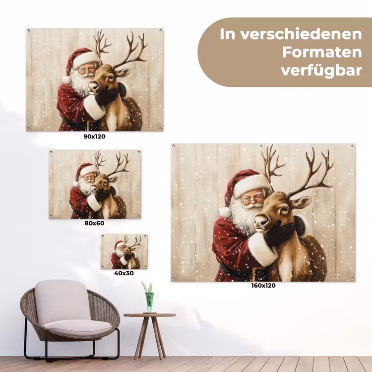 Kerstman - Rendier - Sneeuw - Kleurrijk tuinposter los doek klein -Xsfeer9_DE