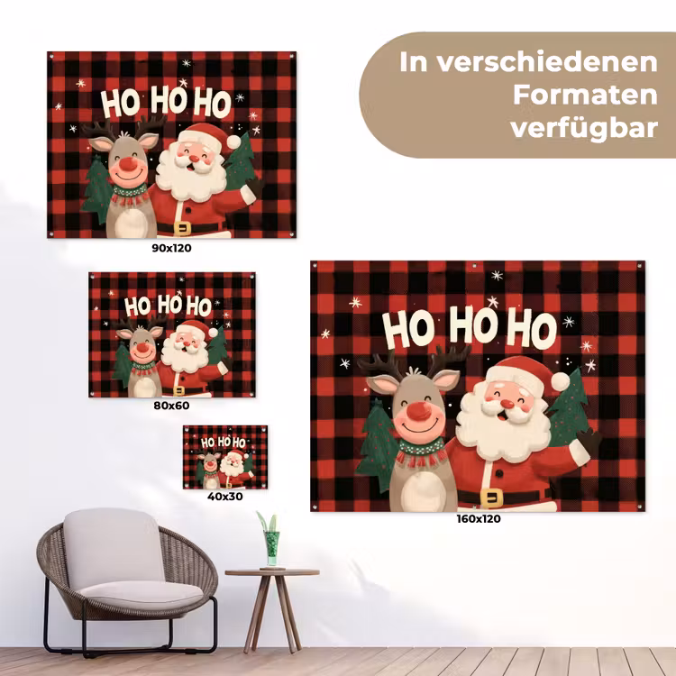 Kerstman - Rendier - Tekst - Rood - Zwart tuinposter los doek klein -Xsfeer9_DE