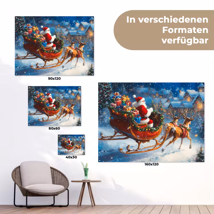 Kerstman - Rendier - Kerst - Sneeuw tuinposter los doek klein -Xsfeer9_DE