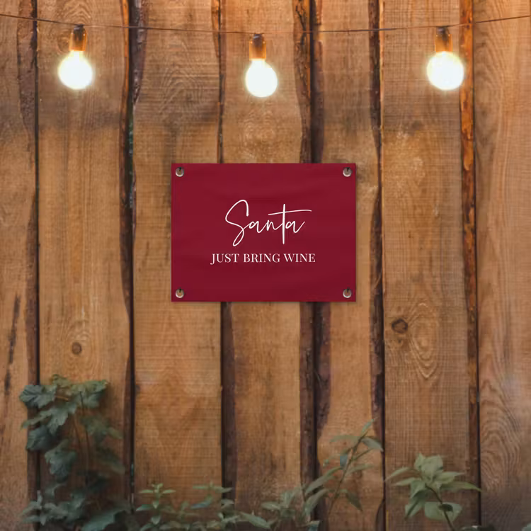 Santa - Wine - Rood - Kerst - Kerstman tuinposter los doek klein -sfeer1