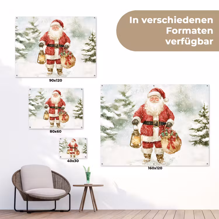 Kerstman- Winter - Sneeuw - Wit - Rood tuinposter los doek klein -Xsfeer9_DE