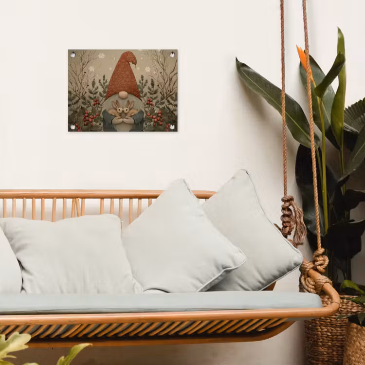 Kerstgnome - Konijntjes - Kleurrijk tuinposter los doek klein -sfeer7