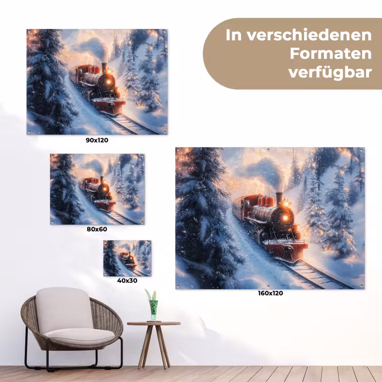 Kersttrein - Sneeuw - Winter - Kerst tuinposter los doek klein -Xsfeer9_DE