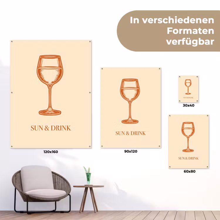 Wijn - Zomer - Quote - Oranje tuinposter los doek klein -Xsfeer9_DE