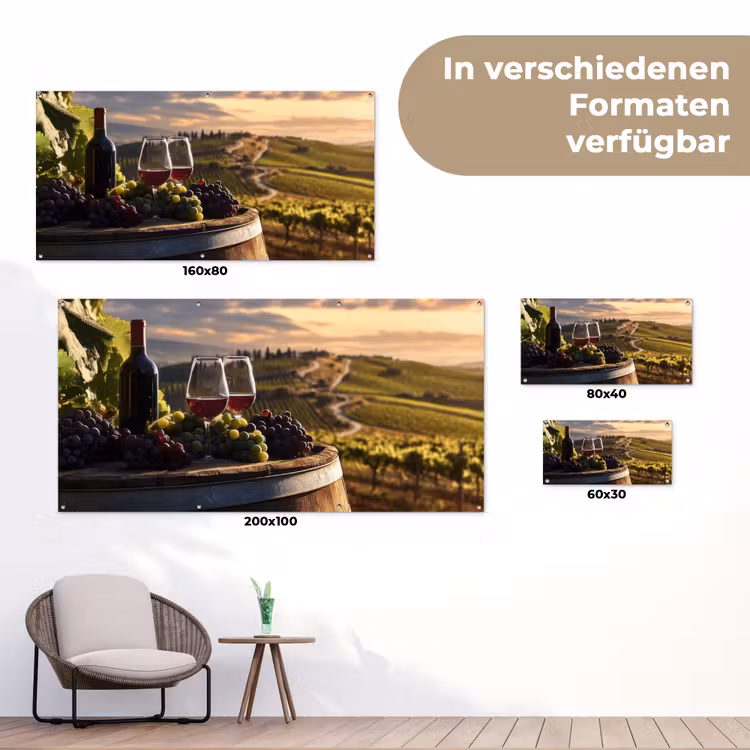Wijn - Druiven - Heuvels - Landschap tuinposter los doek klein -Xsfeer9_DE