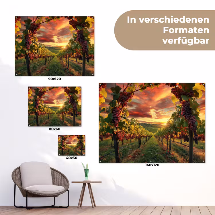 Wijngaard - Druiven - Zonsondergang tuinposter los doek klein -Xsfeer9_DE