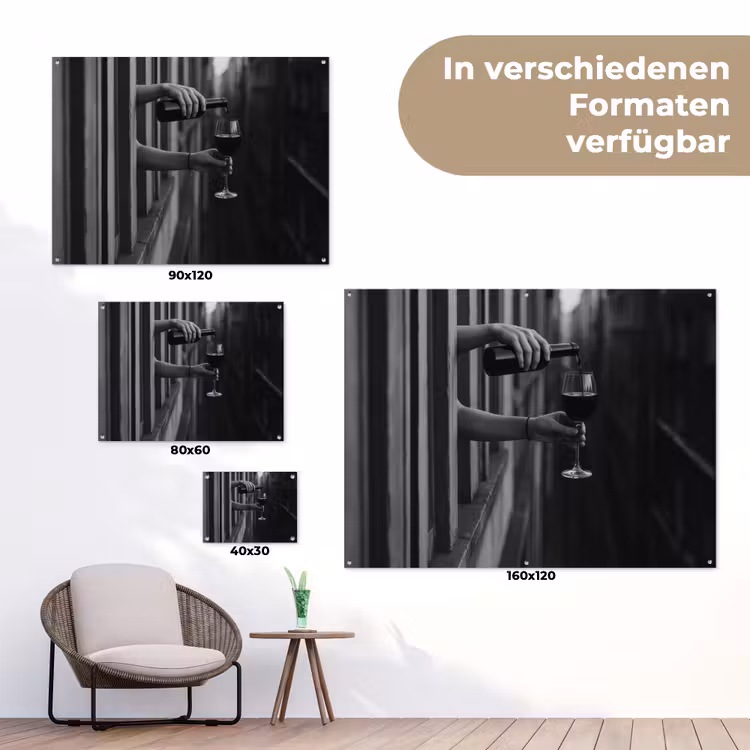 Wijnfles - Glas - Handen - Raam tuinposter los doek klein -Xsfeer9_DE