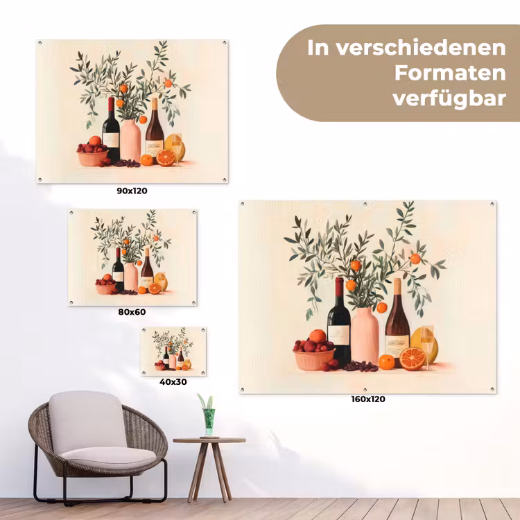 Wijnflessen - Takken - Sinaasappels tuinposter los doek klein -Xsfeer9_DE
