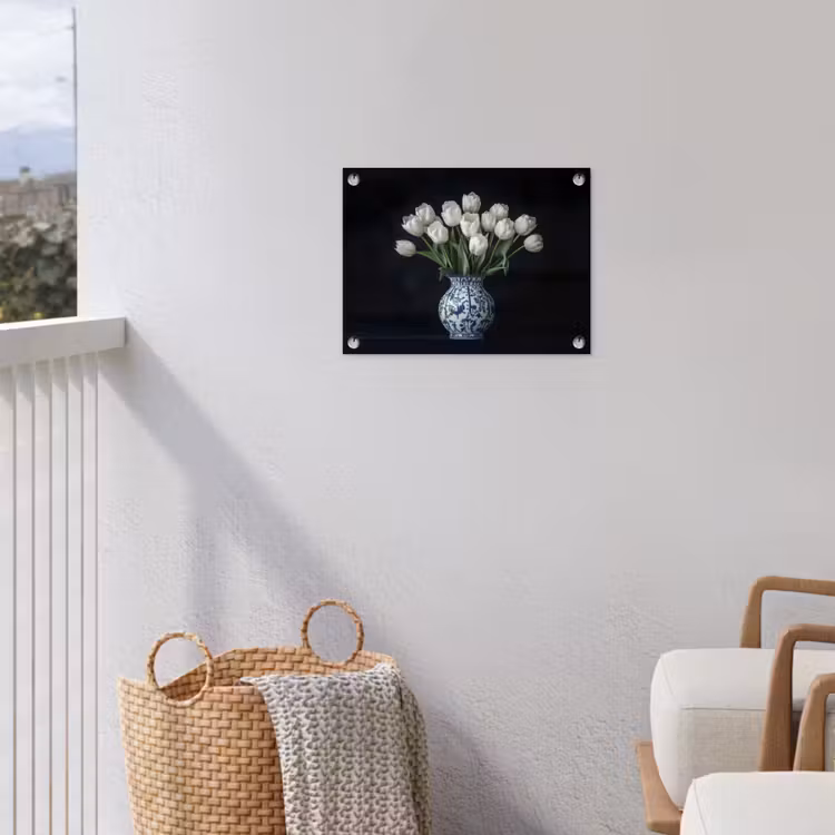 Wit - Bloemen - Tulpen - Vaas tuinposter los doek klein -sfeer8
