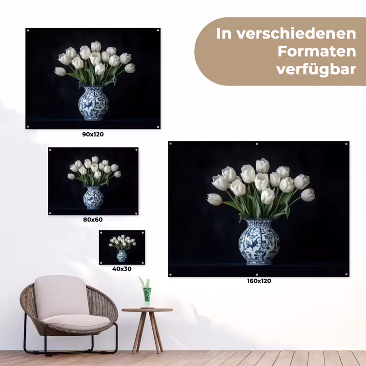 Wit - Bloemen - Tulpen - Vaas tuinposter los doek klein -Xsfeer9_DE