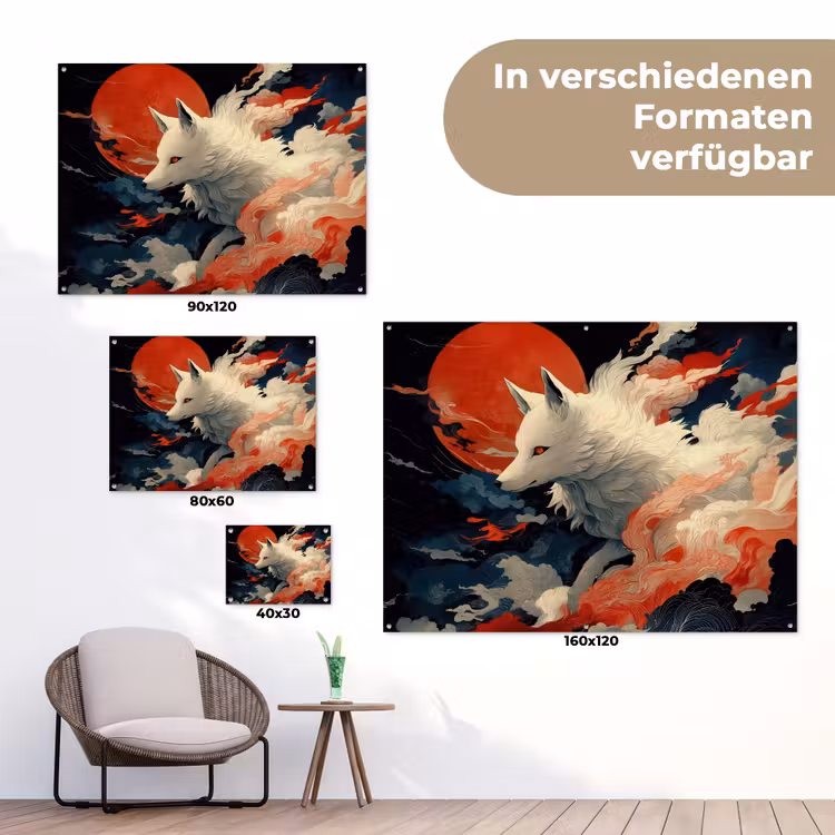 Witte vos - wolken - maan tuinposter los doek klein -Xsfeer9_DE