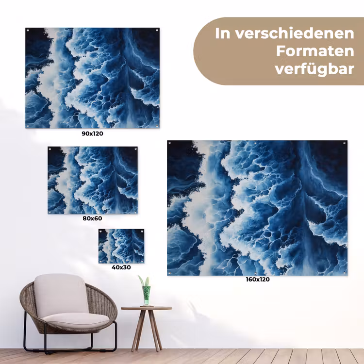 Golven - Blauw - Schuim tuinposter los doek klein -Xsfeer9_DE