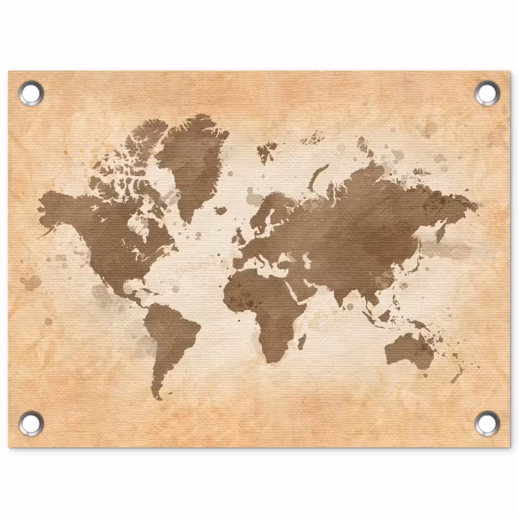 Wereldkaart - Beige - Bruin tuinposter los doek klein -3d