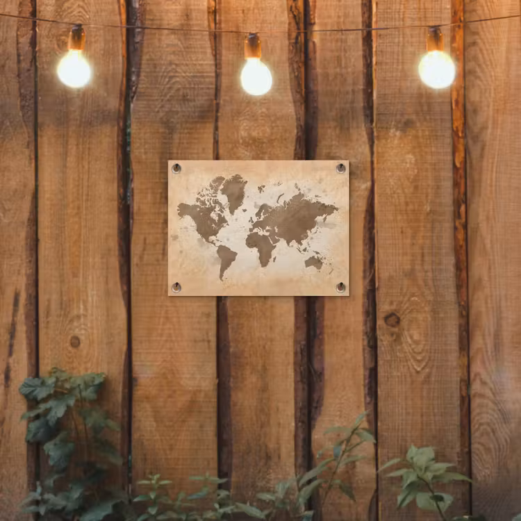 Wereldkaart - Beige - Bruin tuinposter los doek klein -sfeer1