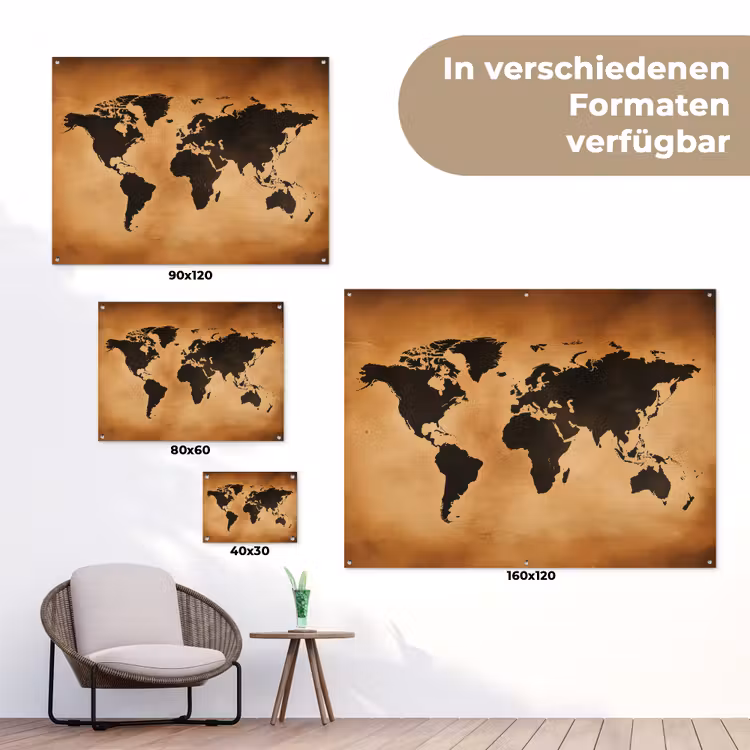 Wereldkaart - Bruin - Kaart tuinposter los doek klein -Xsfeer9_DE