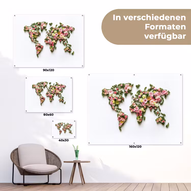 Wereldkaart - Kleurrijk - Bloemen - Lente tuinposter los doek klein -Xsfeer9_DE