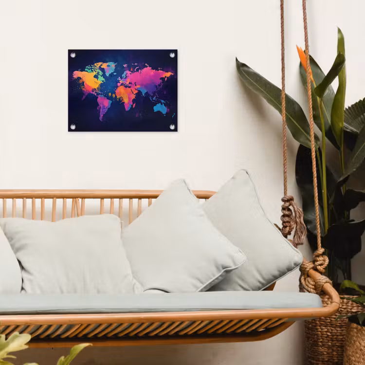 Wereldkaart - Kleurrijk - Graffiti tuinposter los doek klein -sfeer7