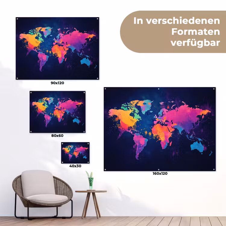 Wereldkaart - Kleurrijk - Graffiti tuinposter los doek klein -Xsfeer9_DE