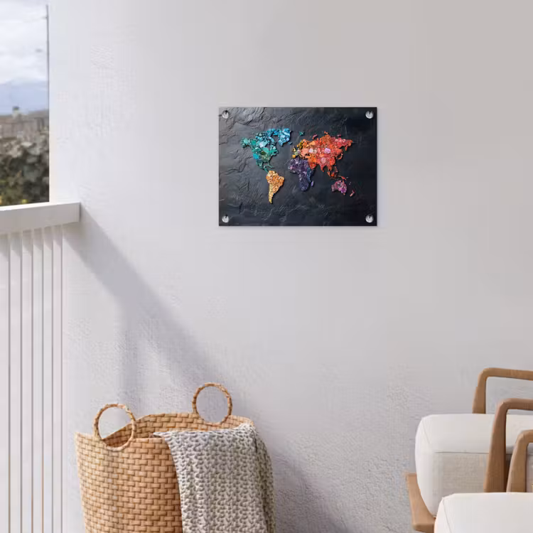 Wereldkaart - Edelstenen - Regenboog - Ruw tuinposter los doek klein -sfeer8