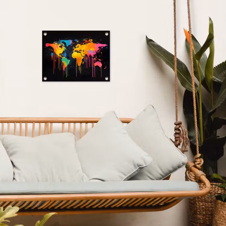Wereldkaart - Verf - Kleurrijk - Graffiti - Wereld tuinposter los doek klein -sfeer7