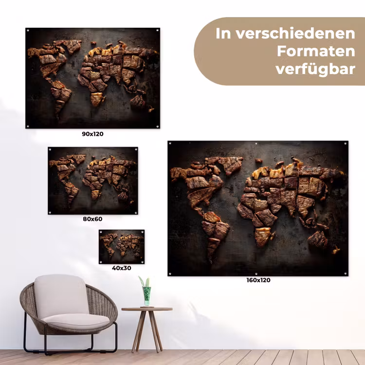 Wereldkaart - Gegrild vlees tuinposter los doek klein -Xsfeer9_DE