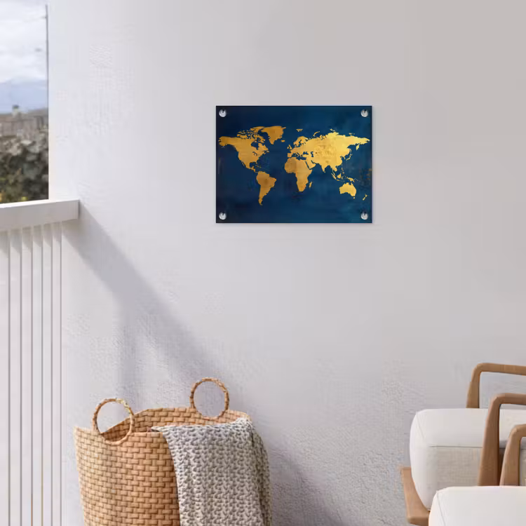 Wereldkaart - Goud - Donkerblauw tuinposter los doek klein -sfeer8