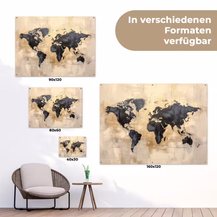 Wereldkaart - Goud - Zwart - Abstract tuinposter los doek klein -Xsfeer9_DE