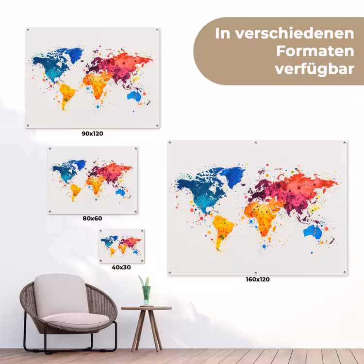 Wereldkaart - Graffiti - Kleurrijk tuinposter los doek klein -Xsfeer9_DE