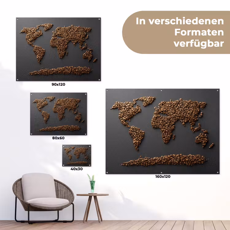 Wereldkaart - Koffie - Grijs tuinposter los doek klein -Xsfeer9_DE