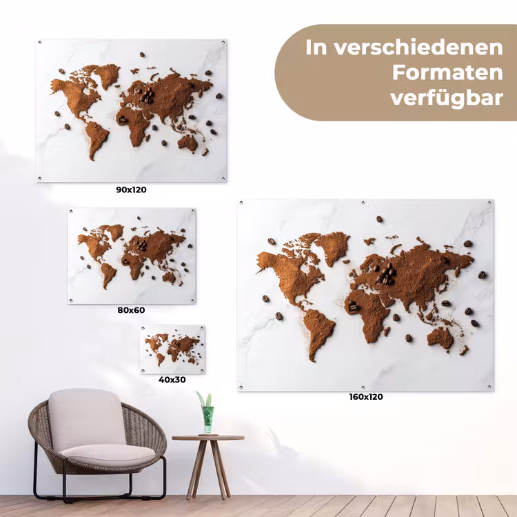 Wereldkaart - Koffie - Marmer tuinposter los doek klein -Xsfeer9_DE