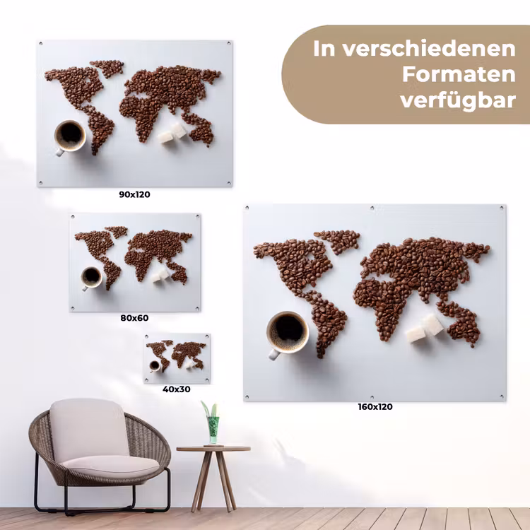 Wereldkaart - Koffiebonen - Suikerklontjes tuinposter los doek klein -Xsfeer9_DE