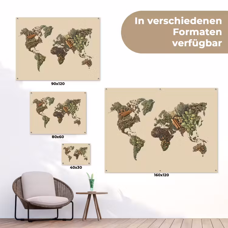 Wereldkaart - Kruiden - Kleurrijk tuinposter los doek klein -Xsfeer9_DE