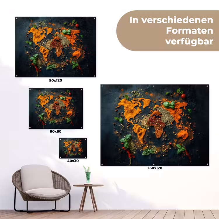 Wereldkaart - Kruiden - Levendige kleuren tuinposter los doek klein -Xsfeer9_DE