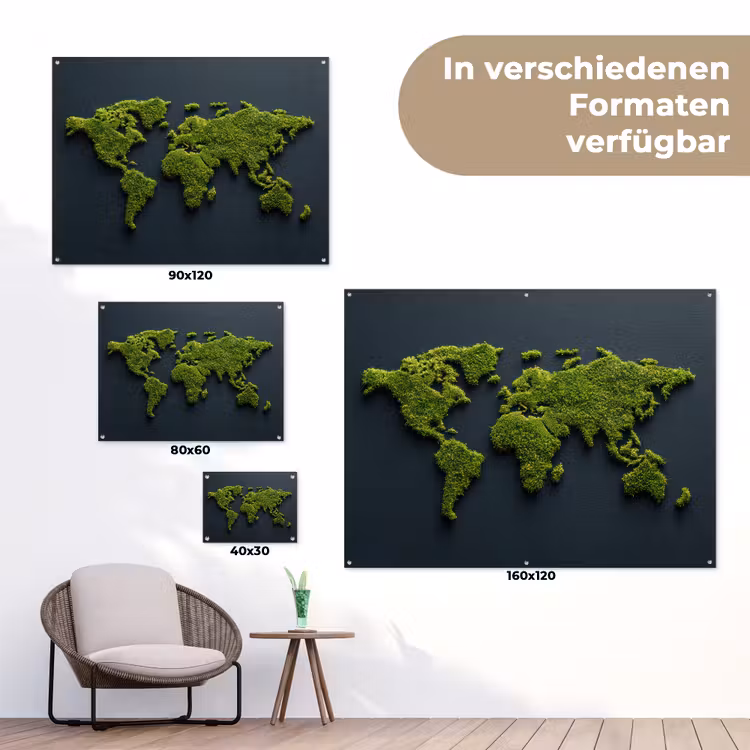 Wereldkaart - Mos -Levendig effect tuinposter los doek klein -Xsfeer9_DE