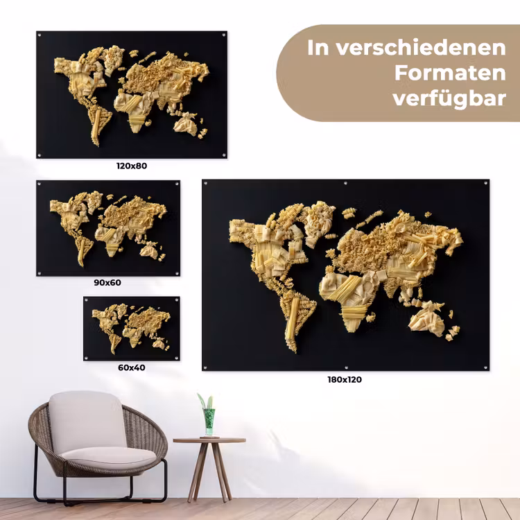 Wereldkaart - Pasta - Zwart tuinposter los doek klein -Xsfeer9_DE