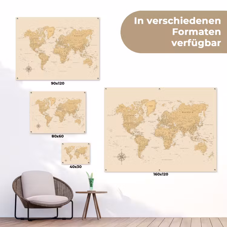 Wereldkaart - Realistisch - Beige tuinposter los doek klein -Xsfeer9_DE