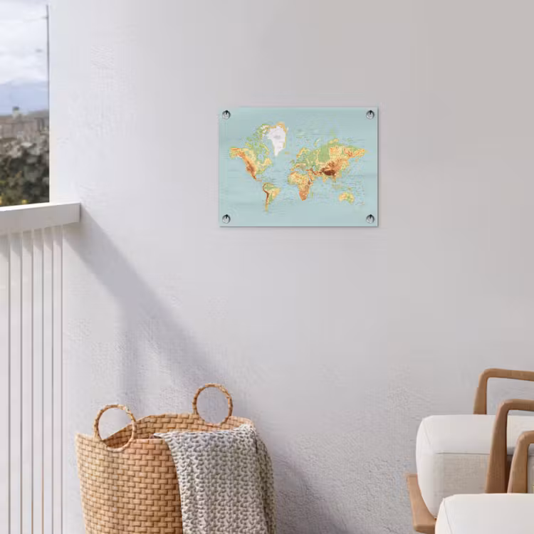 Wereldkaart - Realistisch - Blauw tuinposter los doek klein -sfeer8