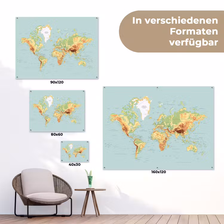 Wereldkaart - Realistisch - Blauw tuinposter los doek klein -Xsfeer9_DE