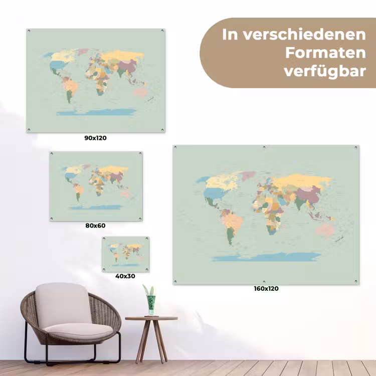 Wereldkaart - Realistisch - Kaart tuinposter los doek klein -Xsfeer9_DE