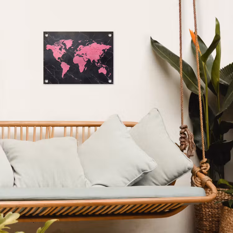 Wereldkaart - Roze - Marmer tuinposter los doek klein -sfeer7
