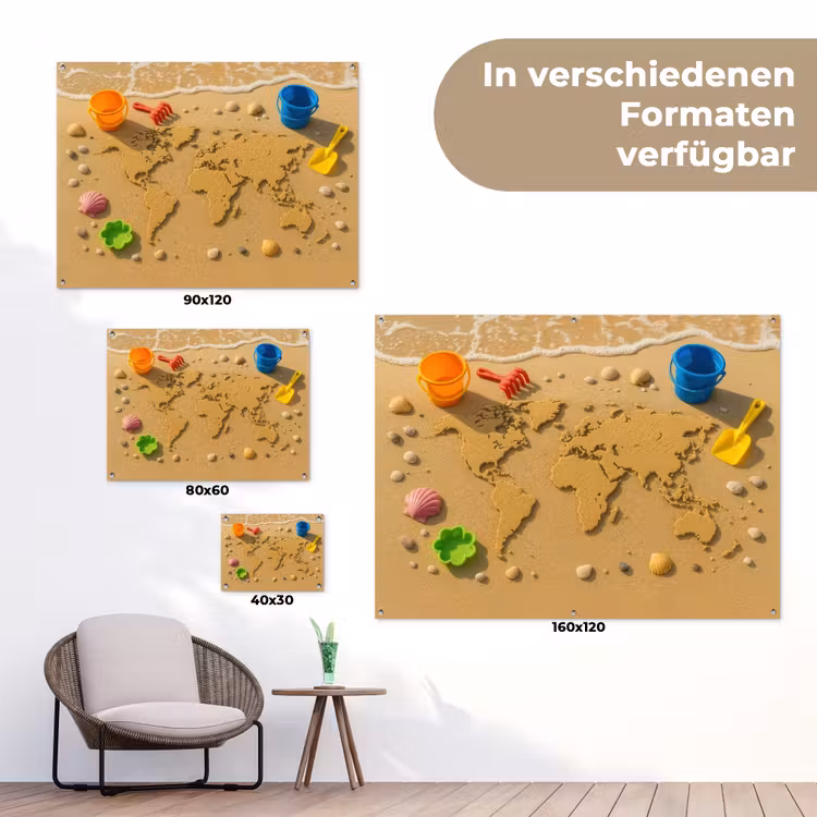 Wereldkaart - Zand - Kleurrijk - Zomer tuinposter los doek klein -Xsfeer9_DE