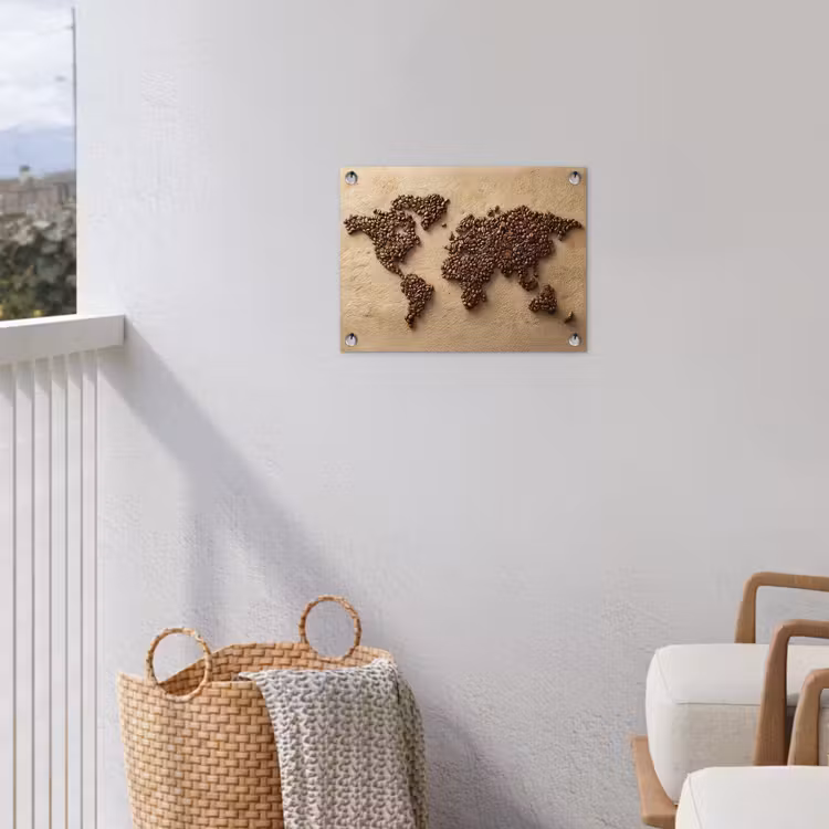 Wereldkaart - Zandkleur - Koffiebonen tuinposter los doek klein -sfeer8