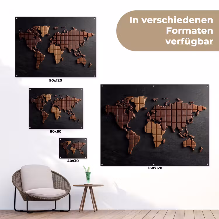 Wereldkaart - chocola - Smakelijke uitstraling tuinposter los doek klein -Xsfeer9_DE