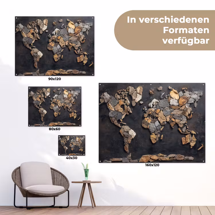 Wereldkaart - Stenen - Realistisch tuinposter los doek klein -Xsfeer9_DE